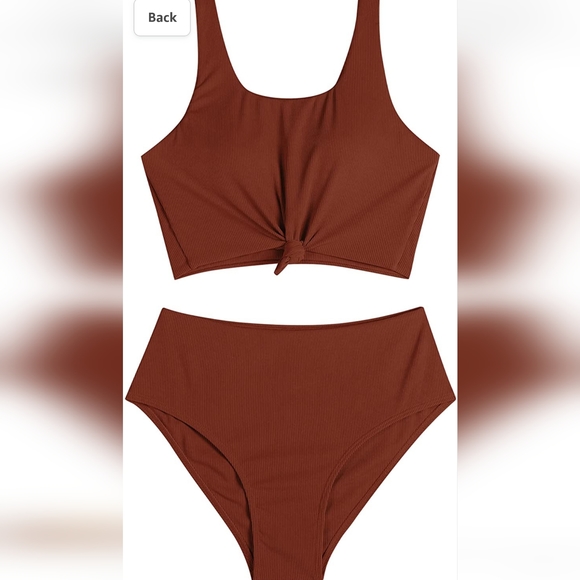 Women's High Waisted Tankini Scoop Neck Knotted Two Pieces Tankini Set Swimsuit - Picture 2 of 11